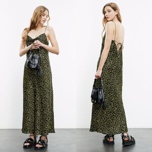 The Kooples Paris Long Black Babydoll Floral Print Dress Size US 8 or Large